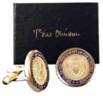 Bill Clinton Diecast Presidential Seal Cufflinks -- Housed in a Bill Clinton Engraved Box -- Approx. 0.75 in Diameter -- Fine