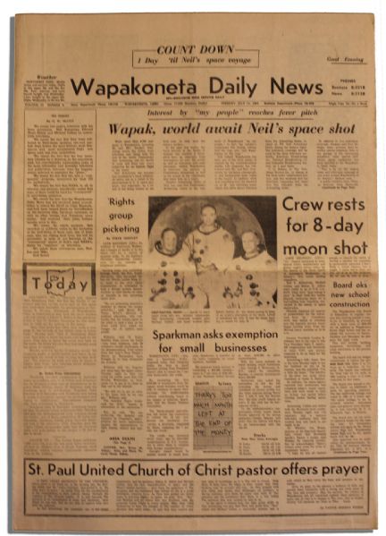 Neil Armstrong Hometown Newspaper From July 1969 -- With Front Page Story on Apollo 11 Preparations
