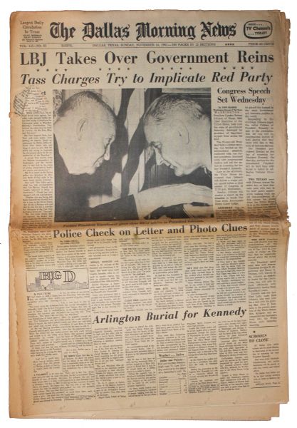 The Dallas Morning News 24 November 1963 -- LBJ Takes Over Government Reins Two Days After JFK Assassination