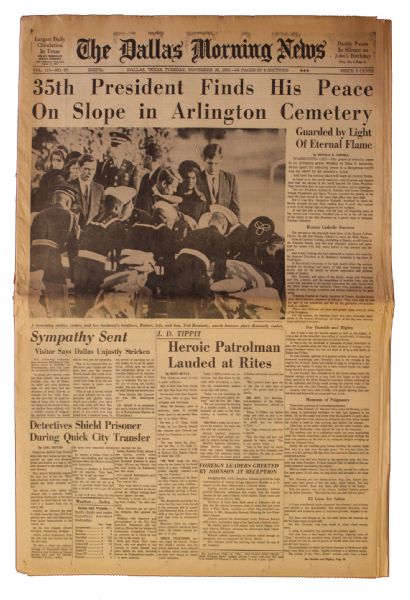 The Dallas Morning News From 26 November 1963 Detailing JFKs Funeral -- Poignant Photos of Family at Graveside