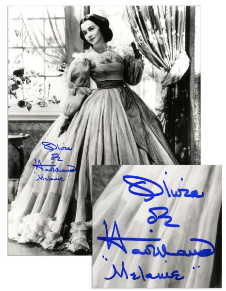 Olivia De Havilland 11 x 14 Signed Photo as Melanie in Gone With the Wind -- Fine