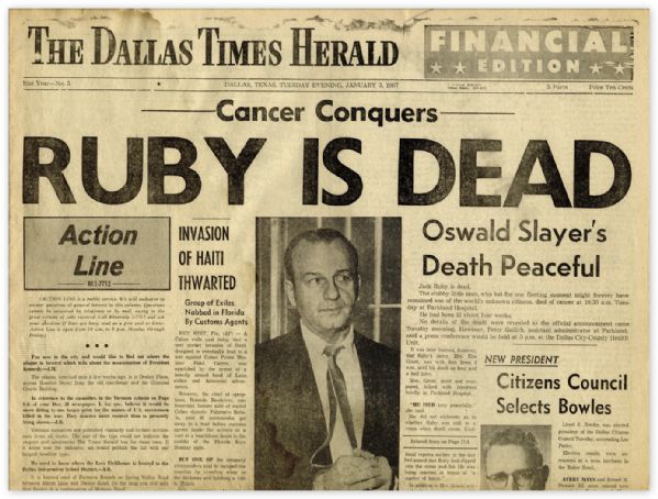 Dallas Times Herald From 3 January 1967 -- Announcing Jack Rubys Death -- 20pp. Paper Measures 22.5 x 15 -- Toning & Chipping, Very Good