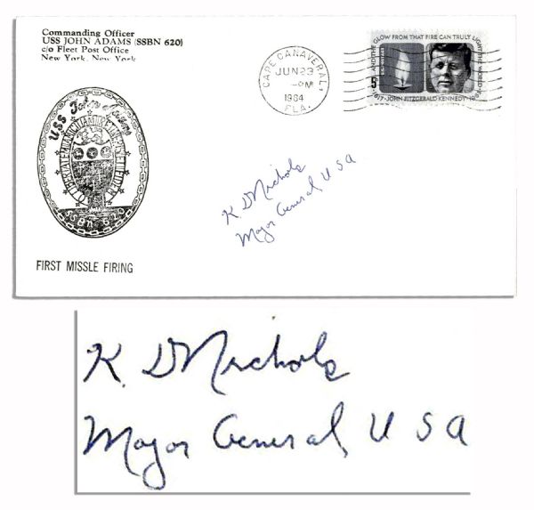 Manhattan Project Engineer Kenneth Nichols Cover Signed -- K.D. Nichols / Major General USA -- Postmarked Cape Canaveral, 1964 -- 6.5 x 3.5 -- Fine