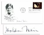 Golda Meir Signed First Day Cover as Israeli Prime Minister -- Cover Honoring Willa Cather Is Postmarked 20 September 1973 -- Near Fine