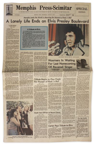 Elvis Presley Newspaper From His Hometown of Memphis -- Dated 17 August 1977 -- ...The King is Dead...