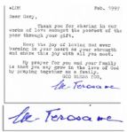 Mother Teresa Typed Letter Signed -- ...Keep the joy of loving God ever burning in your heart as your strength...