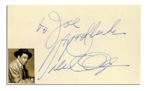 Duke Ellington Autograph Upon 5 x 3 Card -- to Joe / good luck / Duke Ellington -- Near Fine
