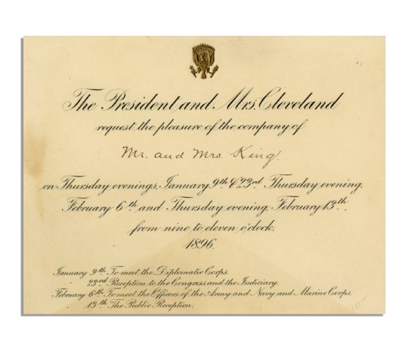 Grover Cleveland 1896 White House Invitation