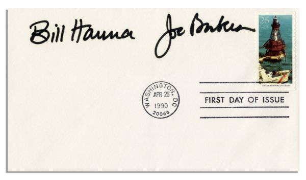 Cartoonists William Hanna and Joe Barbera 6.5 x 3.75 Cover Signed -- Bill Hanna & Joe Barbera -- Fine