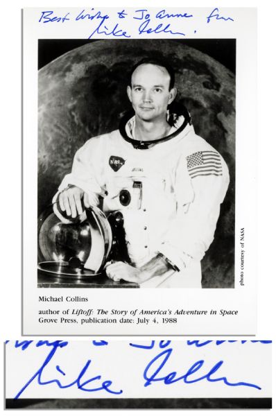 Apollo 11 Astronaut Michael Collins Signed Photo -- Best wishes to Jo Anne from / Mike Collins -- 5 x 7 Glossy -- Near Fine