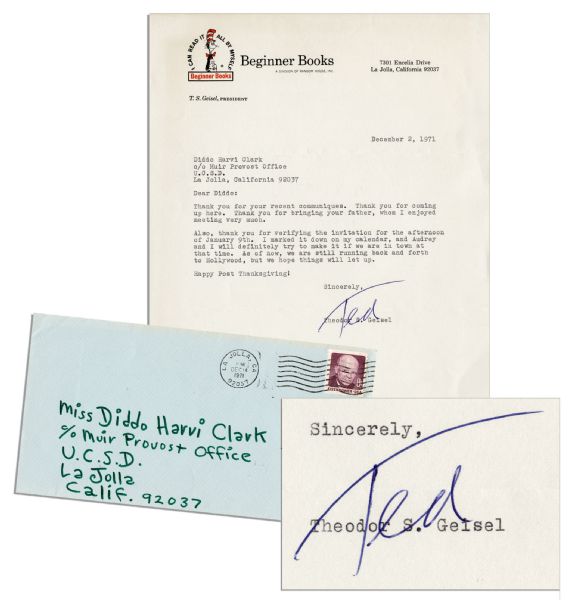 Dr. Seuss Typed Letter Signed -- ...we are still running back and forth to Hollywood, but we hope things will let up...