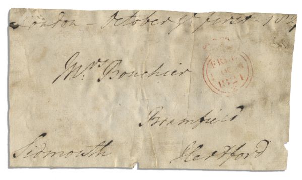 Prime Minister Henry Addington, Viscount Sidmouth Free Frank Signed Sidmouth -- 1821 -- 6.5 x 3.5 -- Foxing & Moisture Exposure -- Good