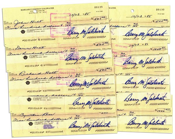 Lot of 10 Checks Signed by Conservative Icon Barry Goldwater -- While Senator of Arizona