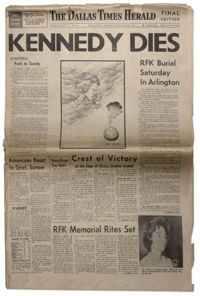 Robert Kennedys Death Announced in The Dallas Times Herald Newspaper