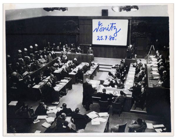 WWII Nazi Karl Donitz Signed 10 x 8 Photo of the Nuremberg Trials