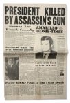 22 November 1963 Edition of the Amarillo Globe Times Announcing JFKs Death That Day -- PRESIDENT KILLED BY ASSASSINS GUN
