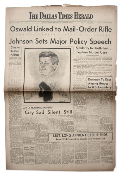 24 November 1963 Edition of The Dallas Times Herald Newspaper Declaring Dallas Police Have airtight Case Against Oswald -- The Day He Was Killed