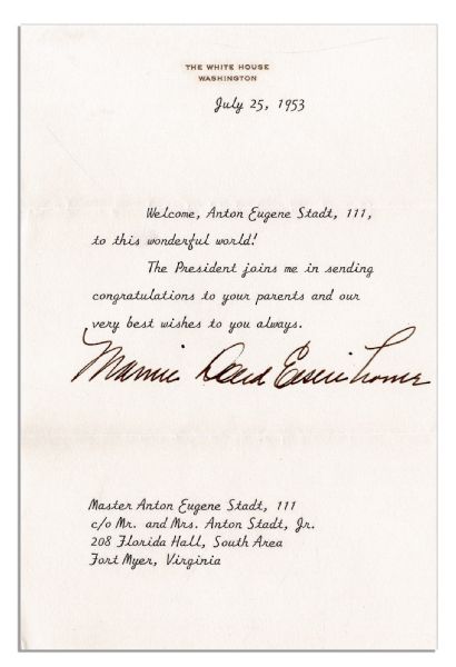 Mamie Eisenhower Typed Letter Signed on White House Stationery to a Newborn -- During Her First Year as First Lady, 1953