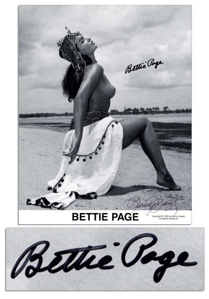 Queen of Pin-Ups Bettie Page 8 x 10 Risque Signed Photo -- Also Signed by Photographer Bunny Yeager