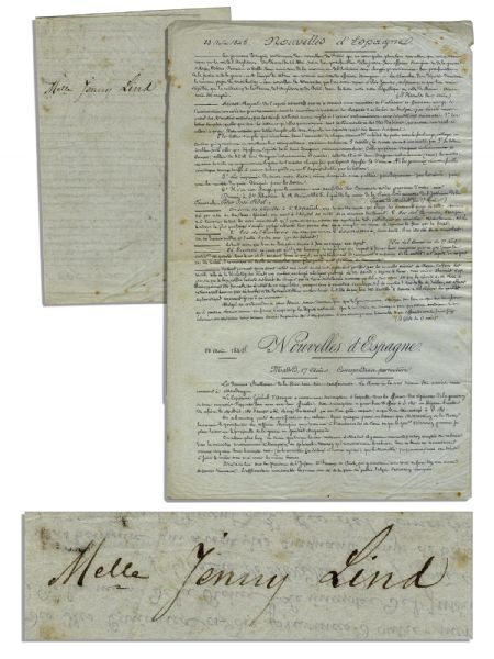 Swedish Opera Singer Jenny Lind Document Signed
