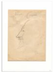 Italian Opera Legend Enrico Caruso Hand-Drawn Sketch of His Contemporary Pol Plancon, The World-Renowned Bass From France