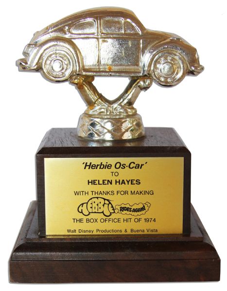 Unique 1974 Disney Trophy Bestowed Upon Actress Helen Hayes for Her Work in the Sequel to The Love Bug -- Herbie Rides Again