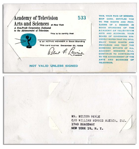 Mr. Television, Milton Berle Academy of Television Arts and Sciences 1959 Membership Card
