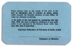 Milton Berle's AFTRA Membership Card From 1962