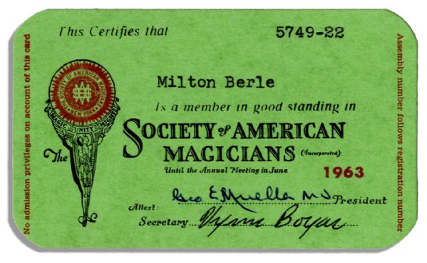 Milton Berles Society of American Magicians Card From 1963
