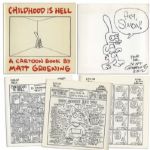 Simpsons Creator Matt Groening Signed First Edition of His Book Childhood Is Hell -- To Which He Adds a Large Hand Drawn Sketch of His Protagonist