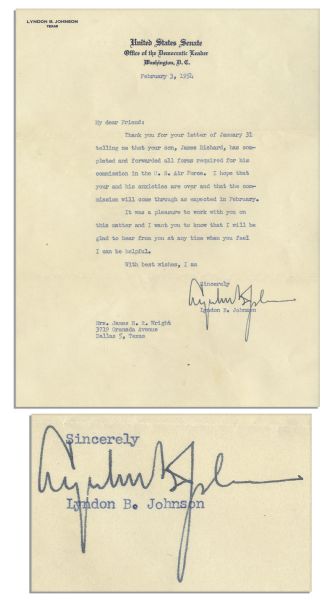 Lyndon B. Johnson 1954 Letter Signed as Senate Majority Leader Upon Senate Stationery -- ...I hope that your and his anxieties are over...