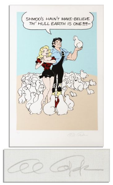 Large Lil Abner Limited Edition Serigraph Featuring Lil Abner & Daisy Mae, Surrounded by Shmoos -- Signed by Al Capp -- Measures 24.25 x 36