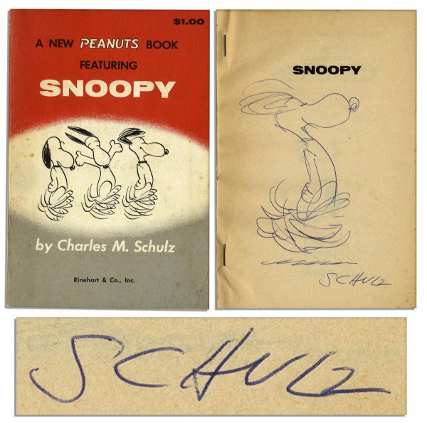 Charles Schulz Hand Drawn Sketch of Snoopy in A New Peanuts Book Featuring Snoopy