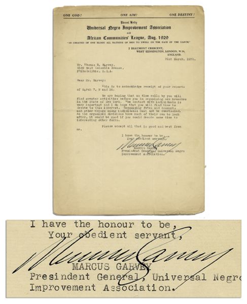 Marcus Garvey Letter Signed on Universal Negro Improvement Association Letterhead as Its President -- ...it would be good if you could devote some time to interesting other folks...
