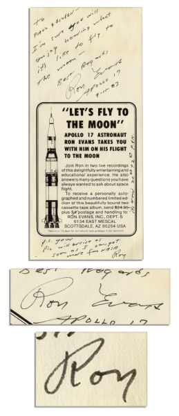 Ron Evans Autograph Letter Twice Signed -- ...Im sure you will enjoy hearing what its like to fly to the moon... -- With Other NASA Paraphernalia