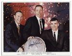 Pair of James Lovell 8'' x 10'' Photos Signed -- One Photo of Lovell in His Spacesuit & One Crew Photo of the Apollo 7 Astronauts in Civilian Suits