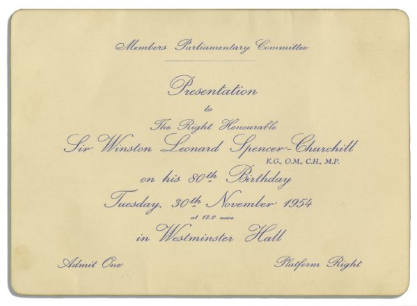 Ticket to Winston Churchills 80th Birthday Celebration