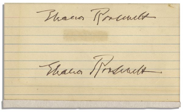 Eleanor Roosevelt Twice-Signed Index Card -- 3 x 5 -- Very Good