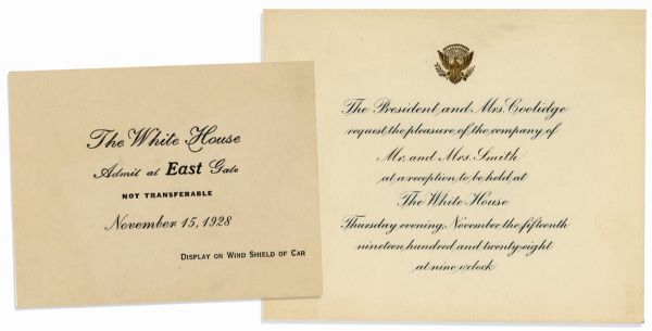 Calvin Coolidge Invitation to Dinner at the White House