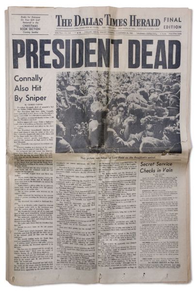 JFK Assassination Newspaper -- Complete 22 November 1963 Edition of The Dallas Times Herald -- Headline, PRESIDENT DEAD