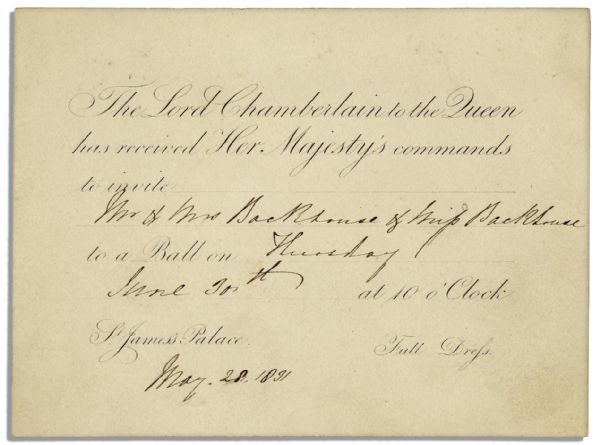 Invitation to a Royal Ball Held at King William IV & Adelaides St. James Palace