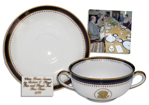 Ronald Reagan Presidential China Soup Bowl Set -- Beautiful Design in Navy and Gilt