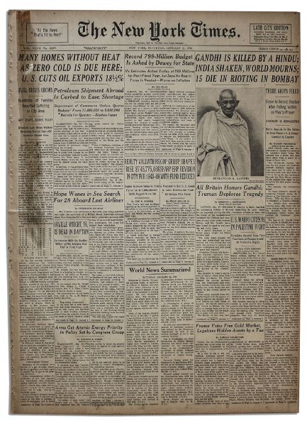 Gandhis Killing Is Announced on the Front Page of The New York Times Newspaper