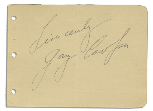 Gary Cooper Signature Upon a 6 x 4.5 Autograph Album Page -- Sincerely / Gary Cooper -- Very Good With Uniform Toning