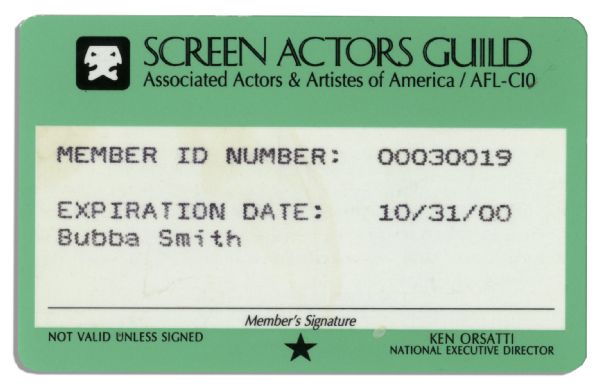 SAG Union Card Belonging to Football Legend & Actor Bubba Smith
