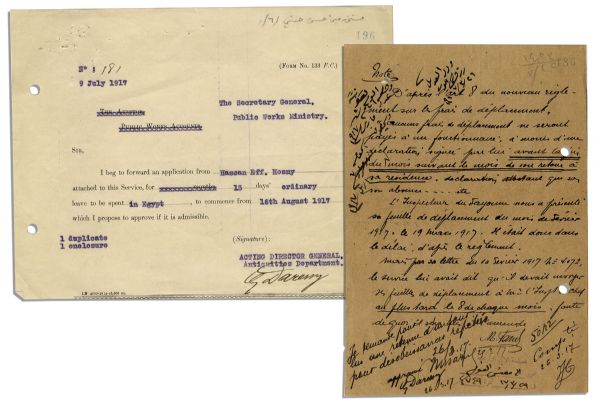 Pair of Signed Items by French Egyptologist Georges Emile Jules Daressy -- 1917