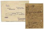 Pair of Signed Items by French Egyptologist Georges Emile Jules Daressy -- 1917