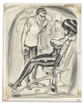 Good Girl Art Cartoonist Bill Ward Original Signed Illustration -- Portraying His Signature Risque Style