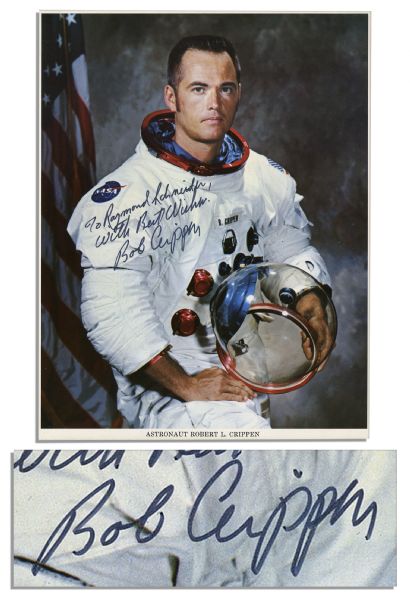 Bob Crippen Signed 8 x 10 NASA Photo -- Rarer Photo In His White Spacesuit
