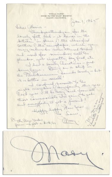 Mary Astor Autograph Letter Signed to Her Agent Gloria Safier -- ...I had a lovely Christmas -- just being home...